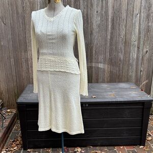 Elegant Cream Knit One Piece Dress